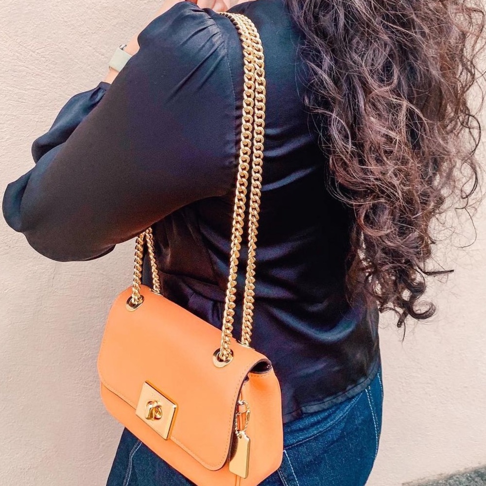 Small Coach Flap Bag with Gold Chain